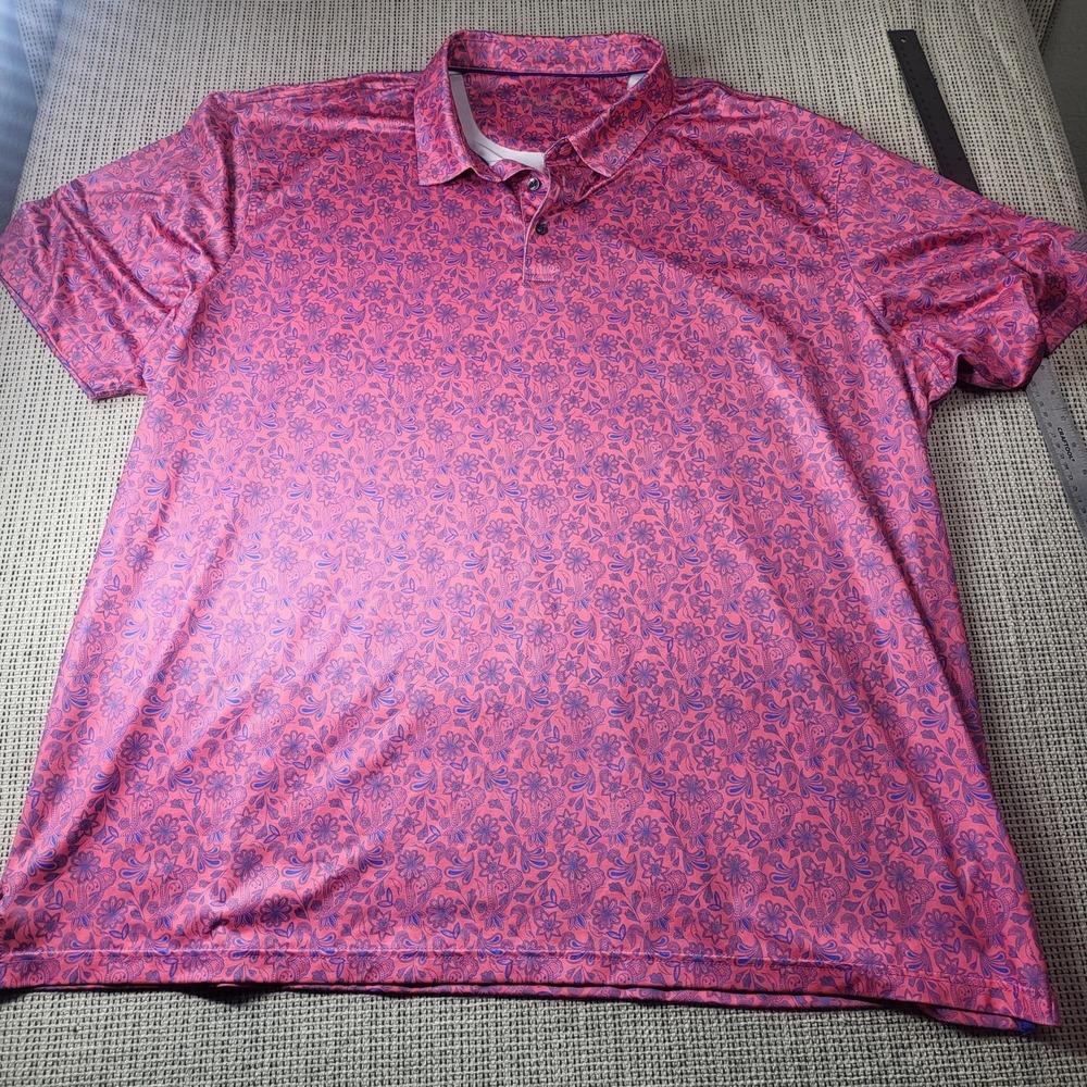 Maelreg Polo Shirt Mens 4XL Pink Paisley Performance Golf Jersey Short Sleeve
